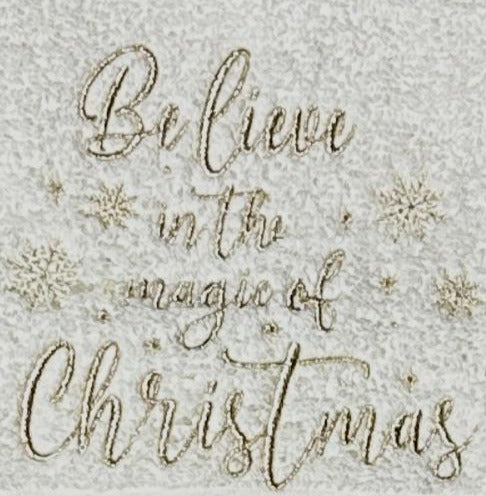 Christmas Hand Towel - Christmas-holiday Towels. Holiday Bathroom towels. BELIEVE in the Magic of Christmas Embroidered Hand Towel.