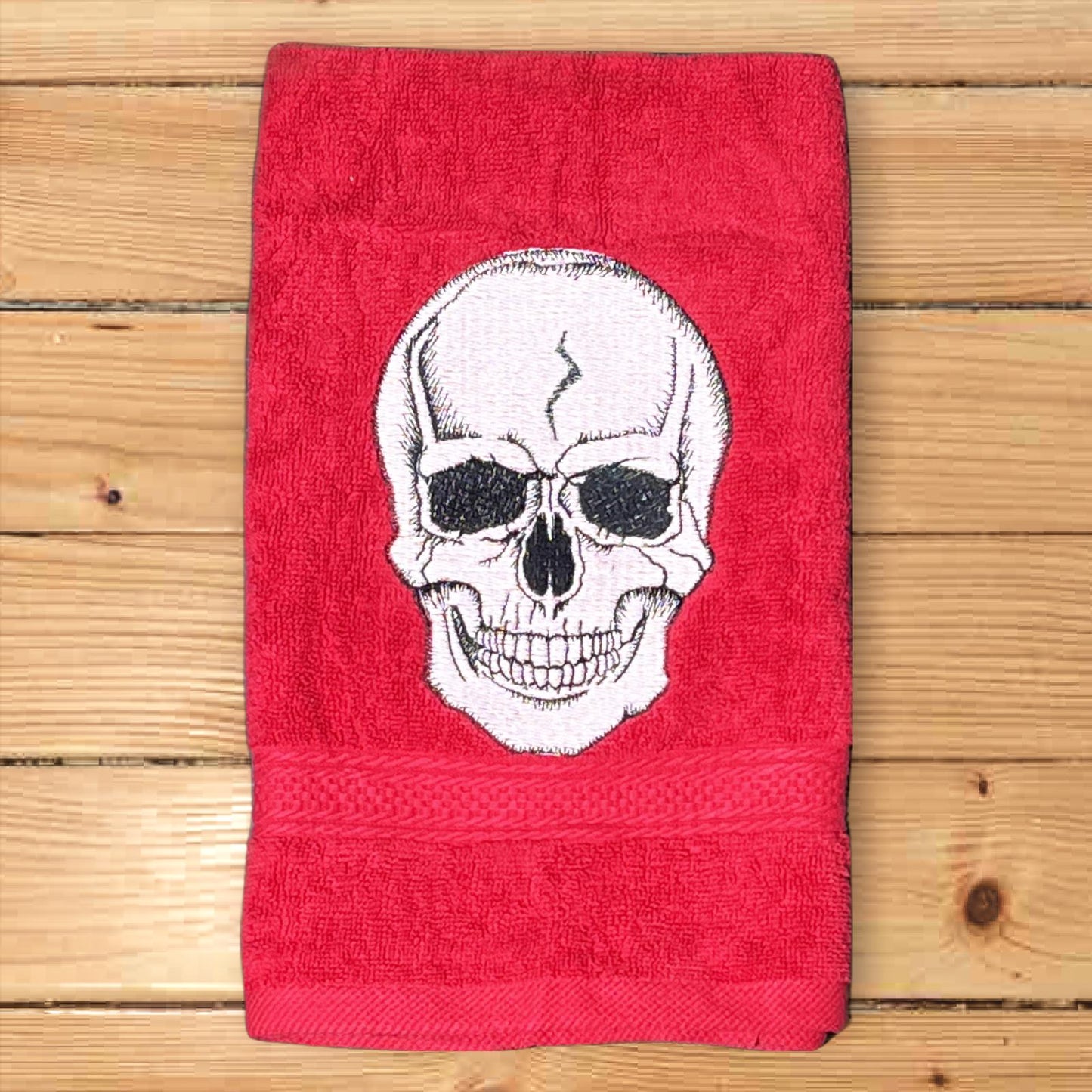Skull Design, Skeleton Embroidered Hand Towel. Dia de Muertos, Day of the Dead Embroidered White or Color hand Towel. Gift, home decor.