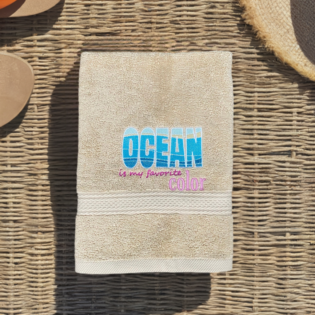 Beach Design Embroidered  White or Color hand Towel ocean is my Favorite Color. Towels.