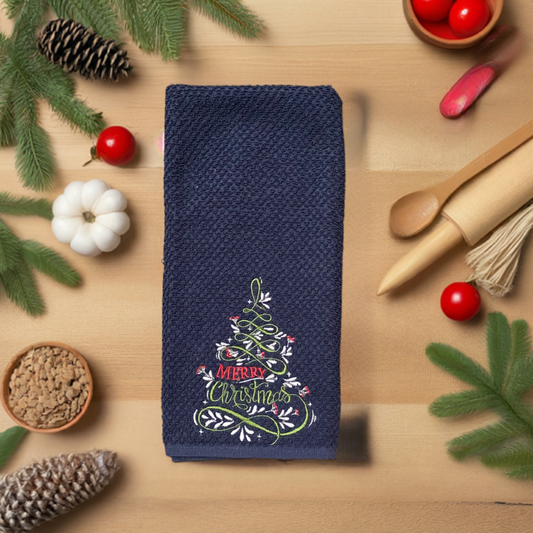Christmas Kitchen Towel - Christmas-holiday Towels. Holiday Kitchen towels.Christmas Tree Embroidered Dish Towel