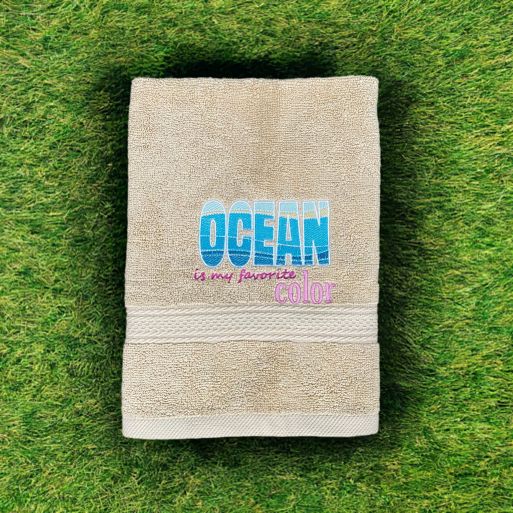 Beach Design Embroidered  White or Color hand Towel ocean is my Favorite Color. Towels.