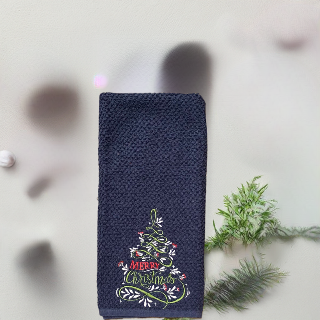 Christmas Kitchen Towel - Christmas-holiday Towels. Holiday Kitchen towels.Christmas Tree Embroidered Dish Towel