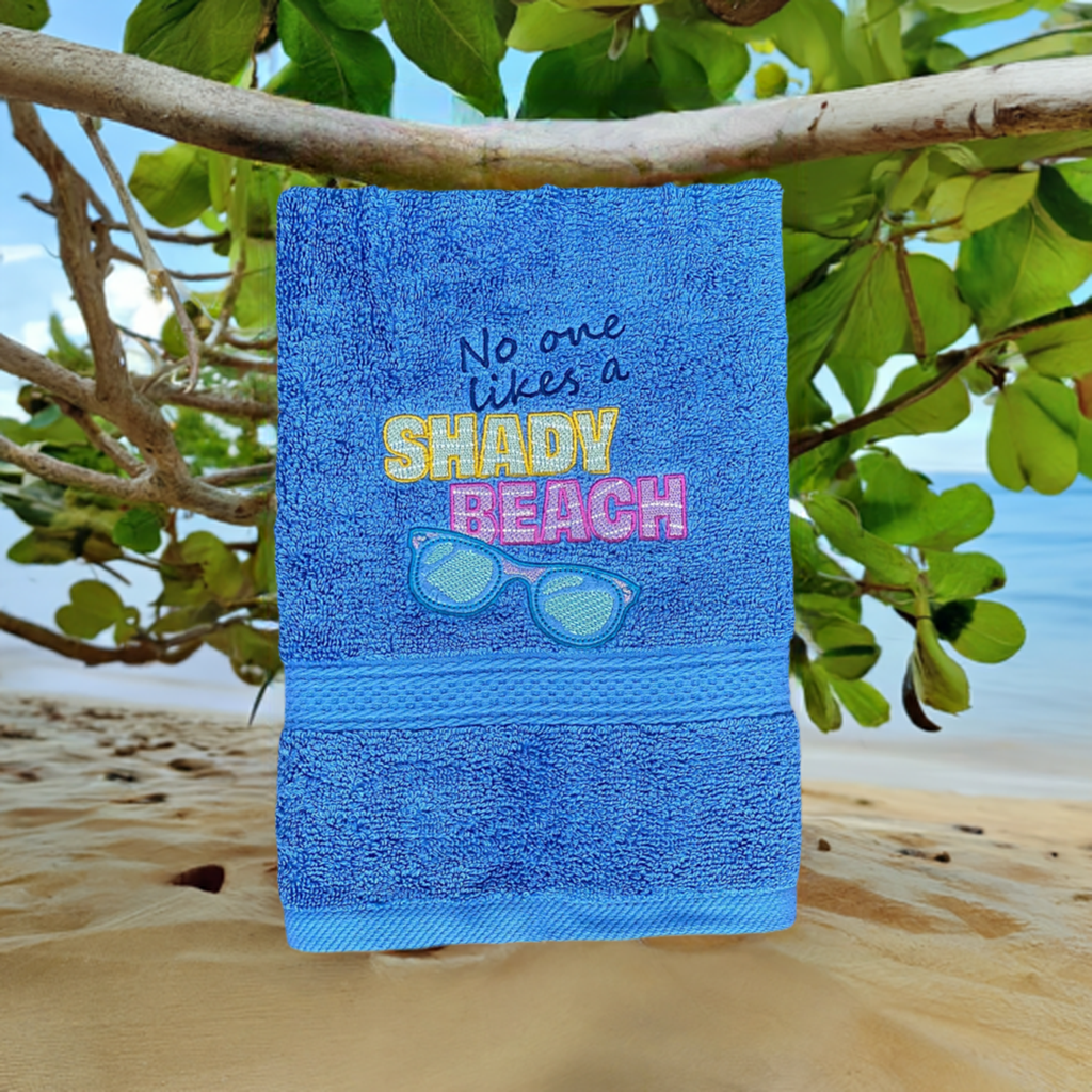 Beach Design Embroidered  White or Color hand Towel No one Likes a Shady Beach. Summer