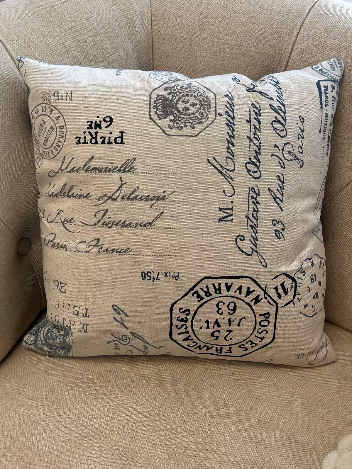 Birds Pillow Cover, Linen Pillow Cover, Countryside inspired Pillow Cover, Butterflies cover, Rustic County Farmhouse Decor, Modern. Stamps