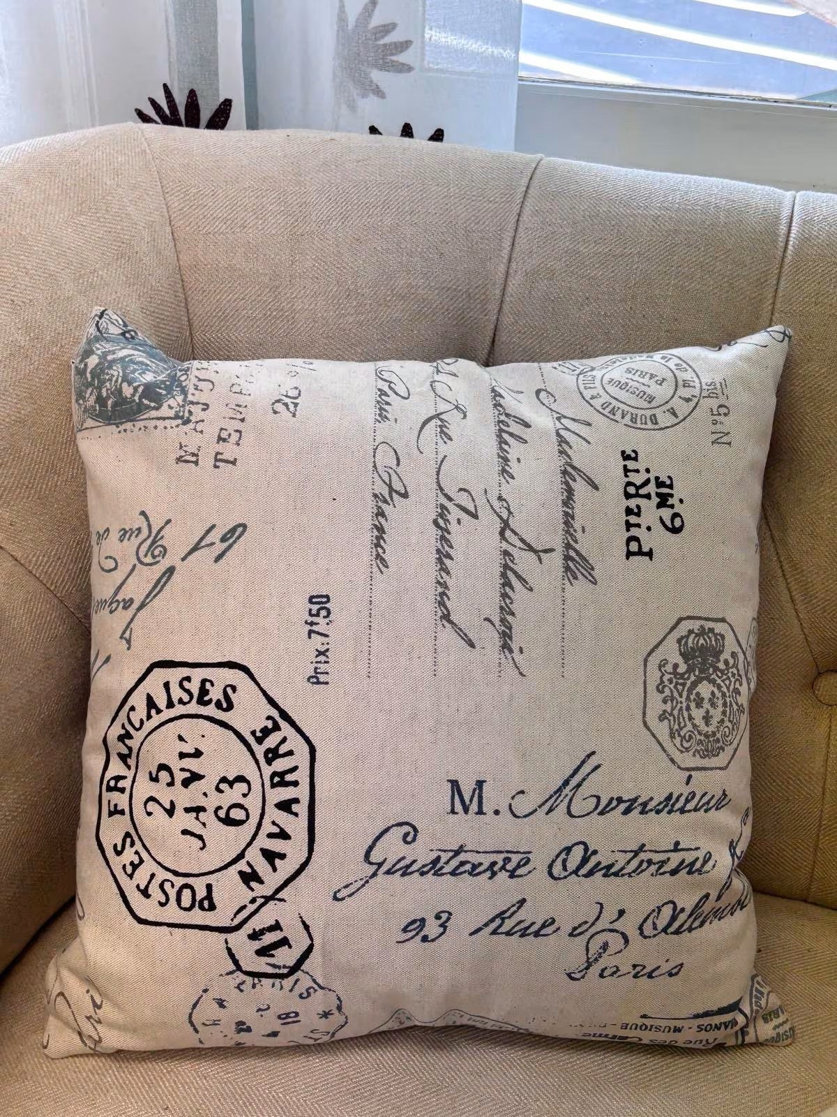 Birds Pillow Cover, Linen Pillow Cover, Countryside inspired Pillow Cover, Butterflies cover, Rustic County Farmhouse Decor, Modern. Stamps