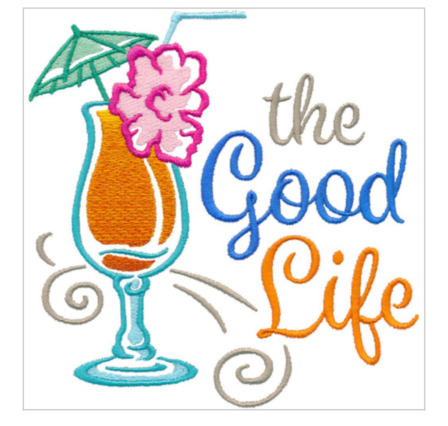 The Good Life Beach Design Embroidered  White hand Towel. The Good Life.