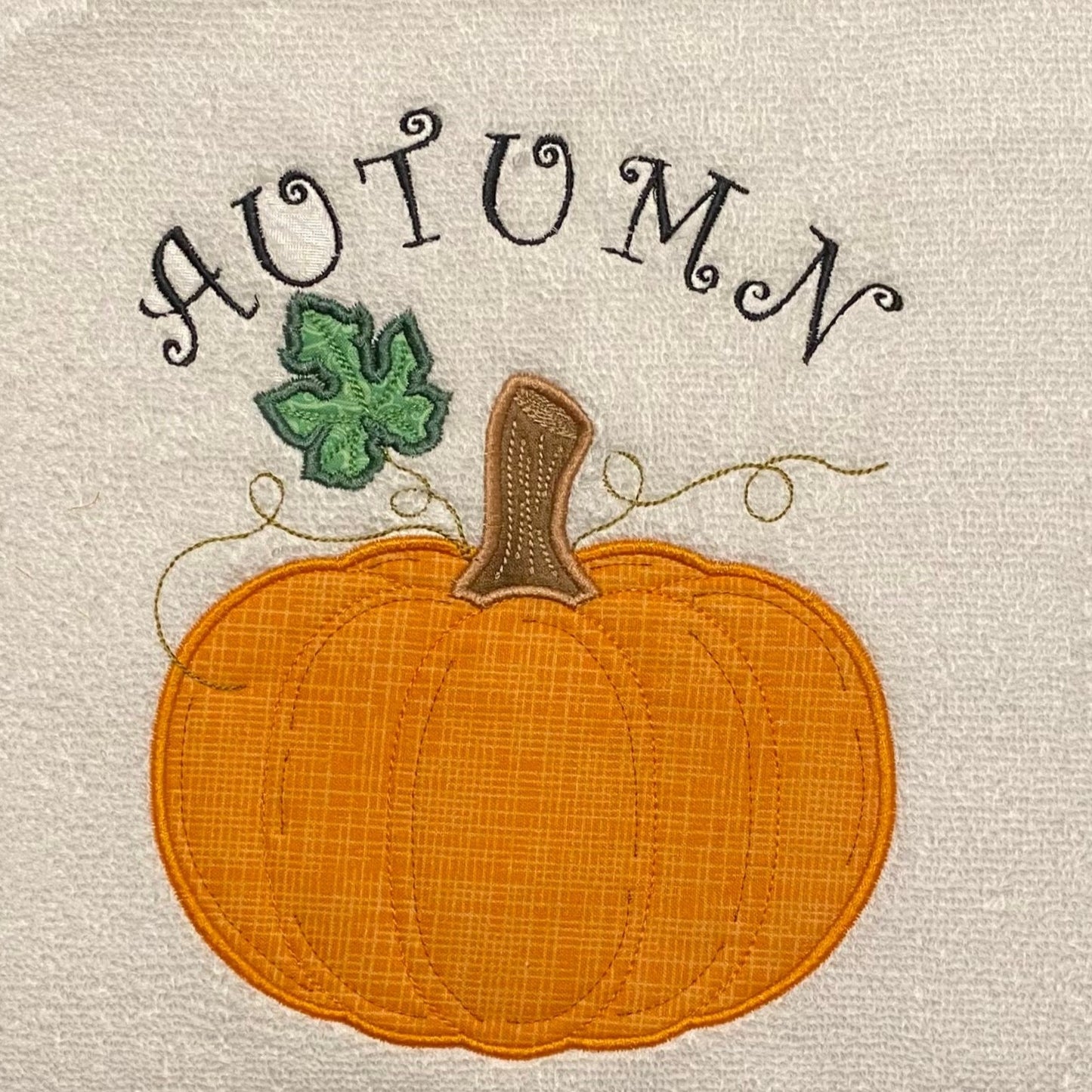 Fall Embroidered  White hand Towel. Autumn Pumpkin. Autumn. Fall, Thanksgiving.