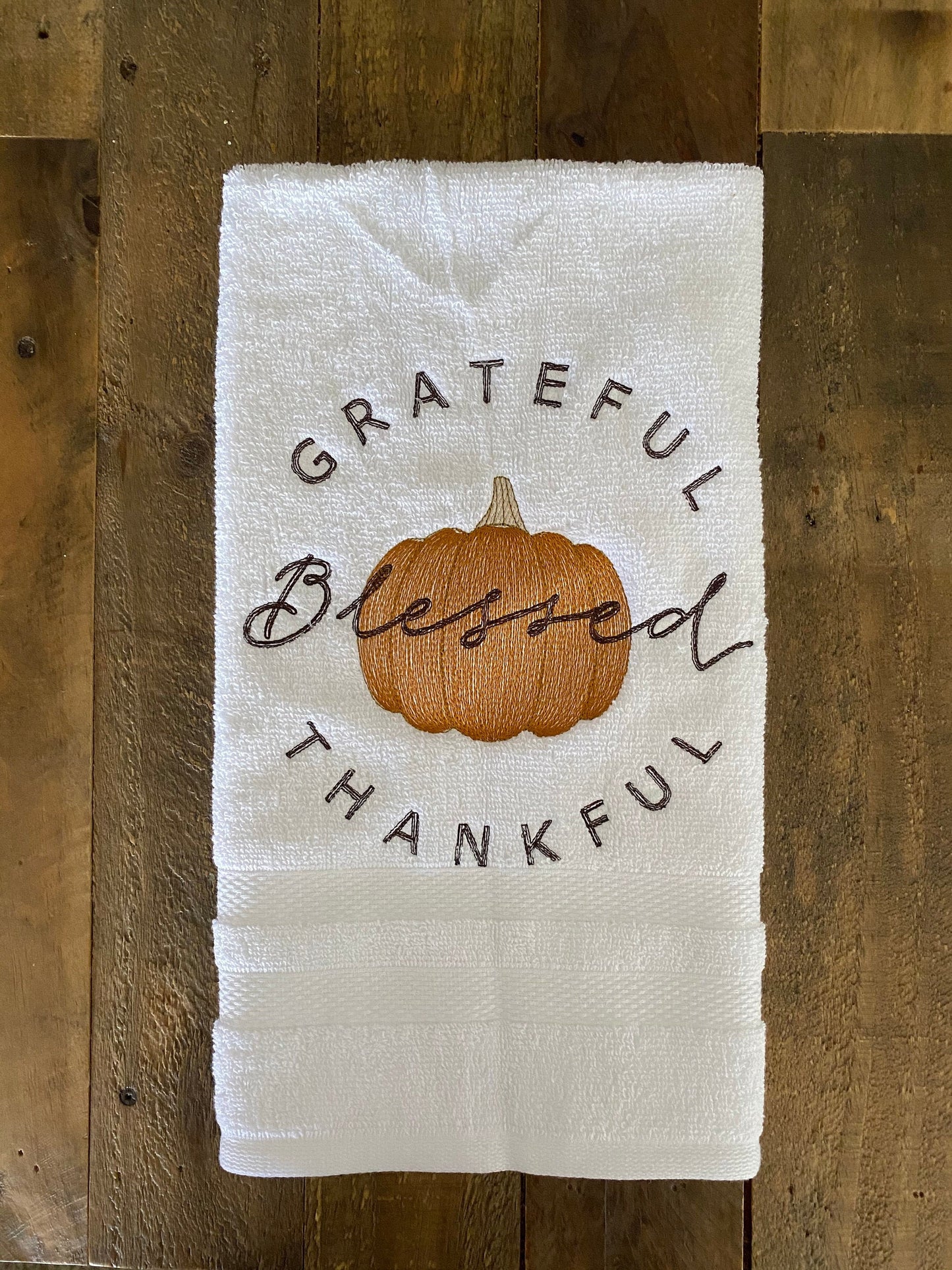 Fall Embroidered  White hand Towel. Blessings Pumpkin , Autumn Parasol. Autumn Pumpkin & Fall Fun Crows.