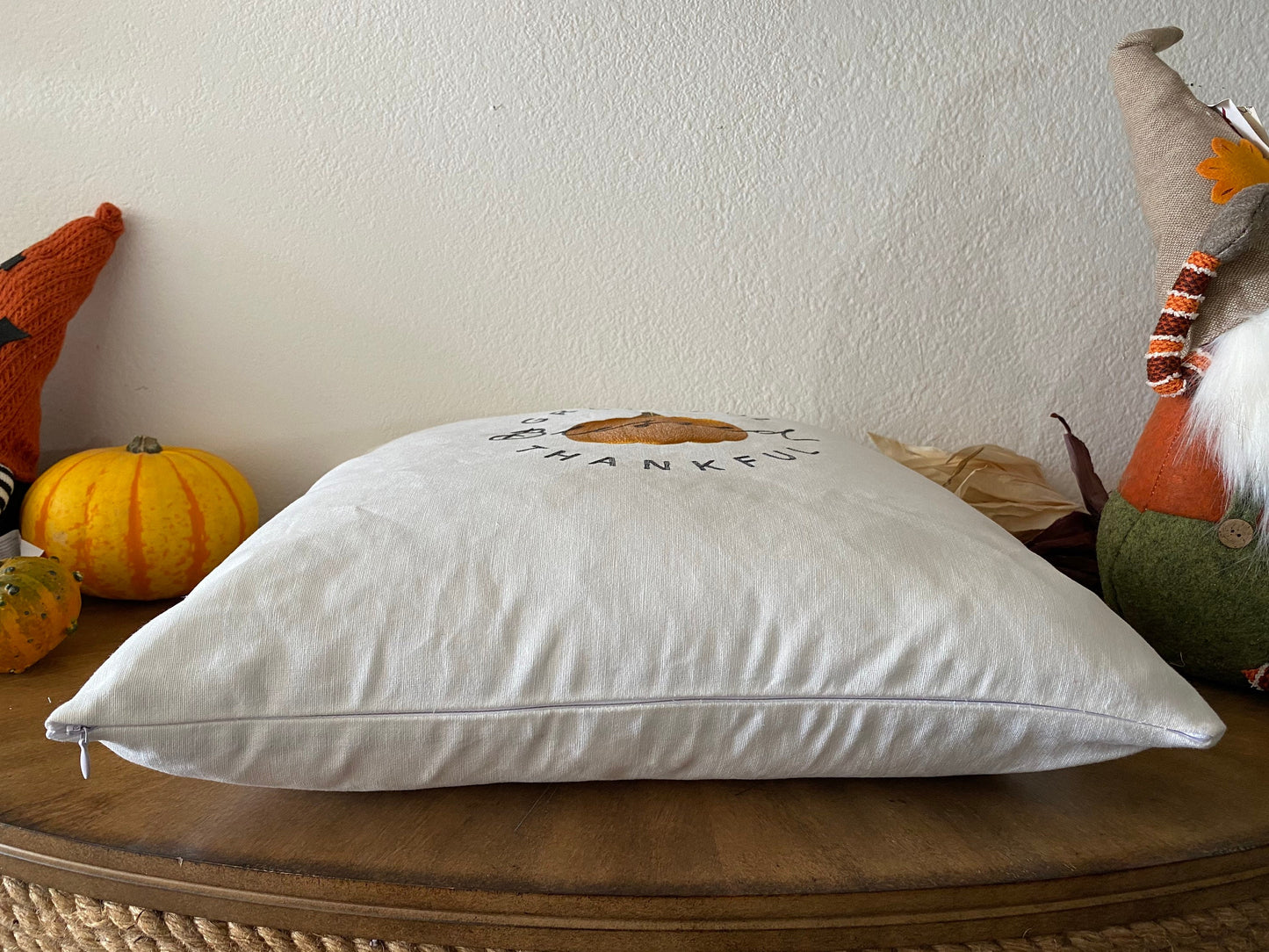 Fall Embroidered  White Pillow Cover. Blessings Pumpkin , Grateful, Thankful and Blessed Pillow Cover