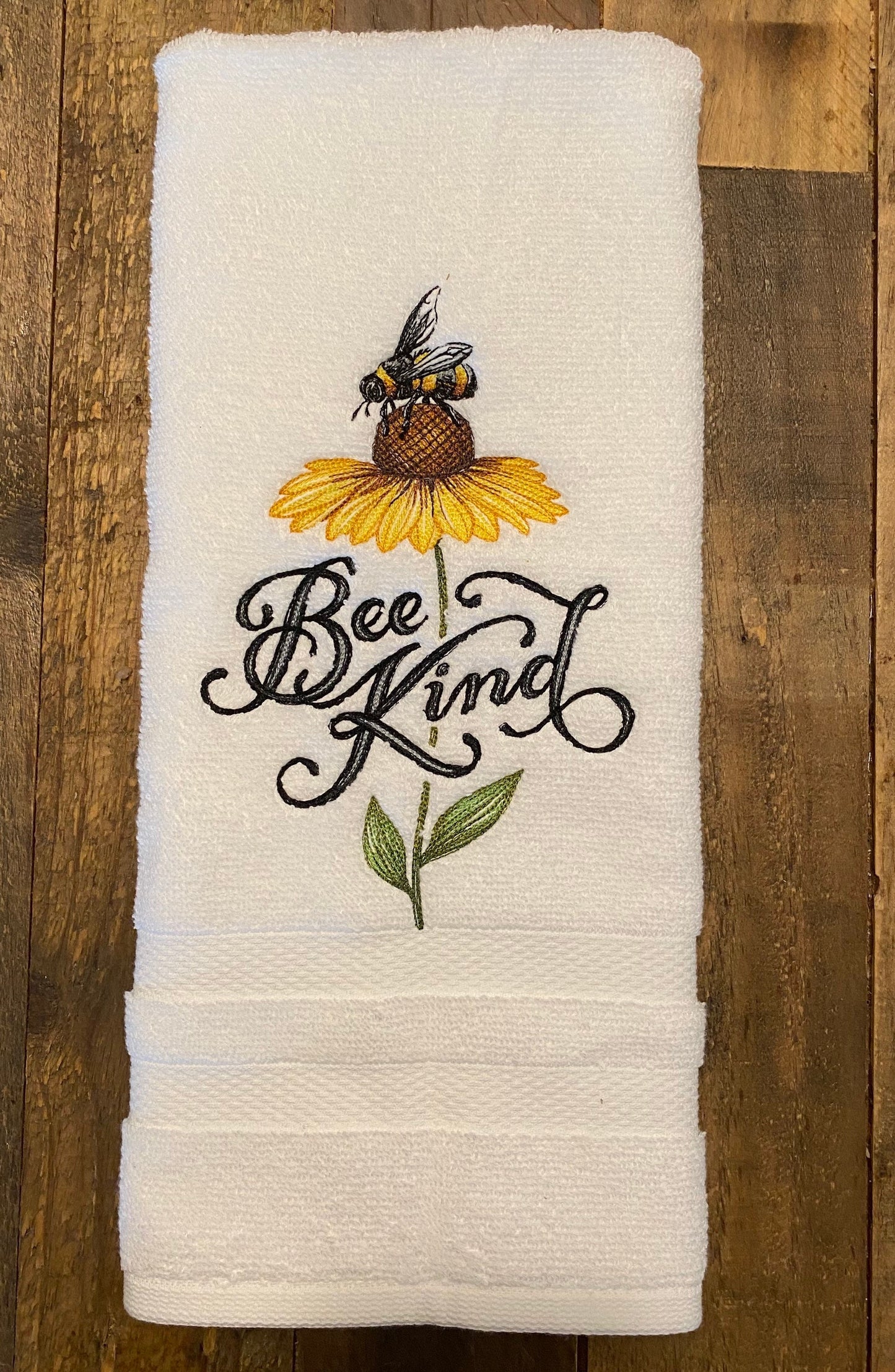 Bee Kind Embroidered  White hand Towel. Bathroom Towel. Hand Towel.
