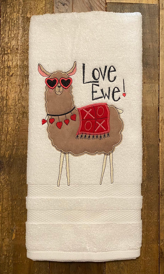 Llama I Love Ewe Hand Towel - Embroidered hand Towels. Bathroom towels. Embroidered. Gifts. Valentine’s