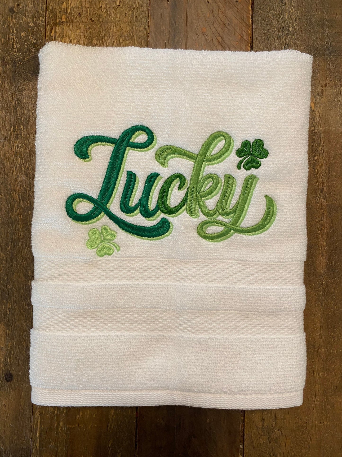 Lucky Embroidered  White hand Towel. Bathroom Towel. Hand Towel. personalized Gifts. St. Patrick’s