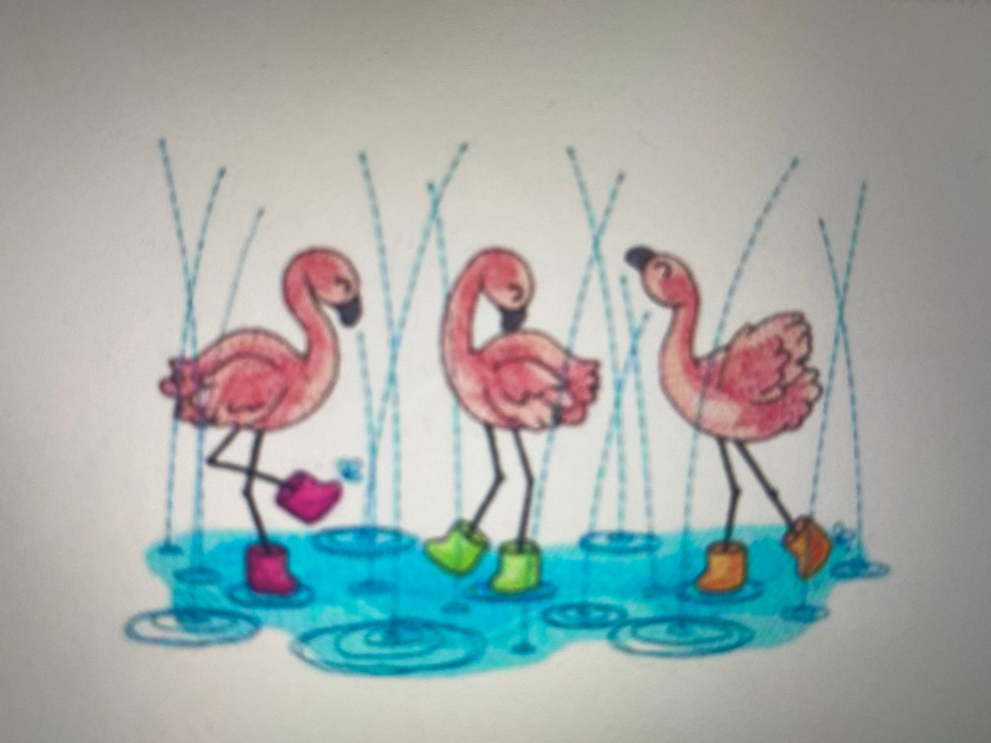 Splash Flamingos Beach Design Embroidered White hand Towel. flamingos. Personalized gifts.