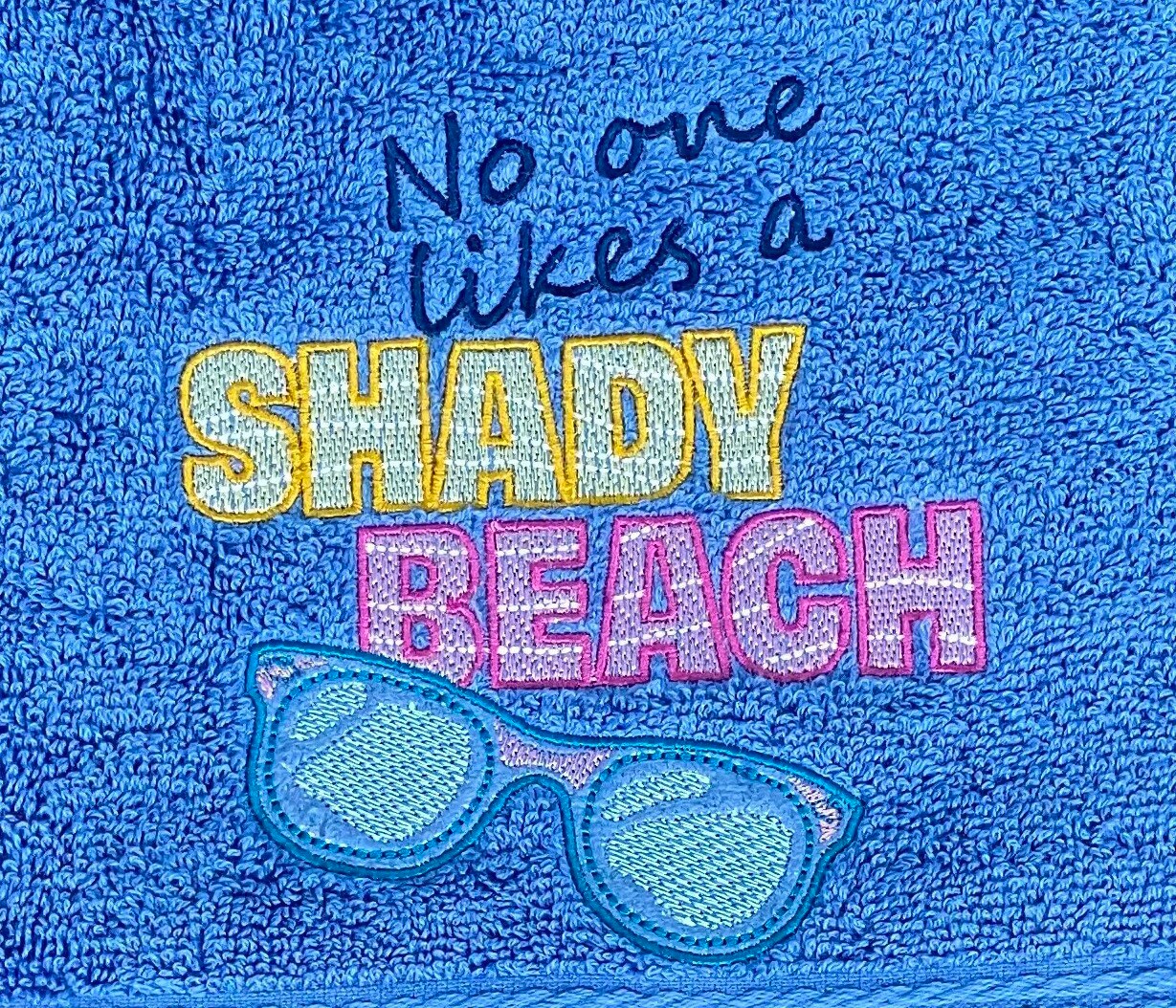 Beach Design Embroidered  White or Color hand Towel No one Likes a Shady Beach. Summer
