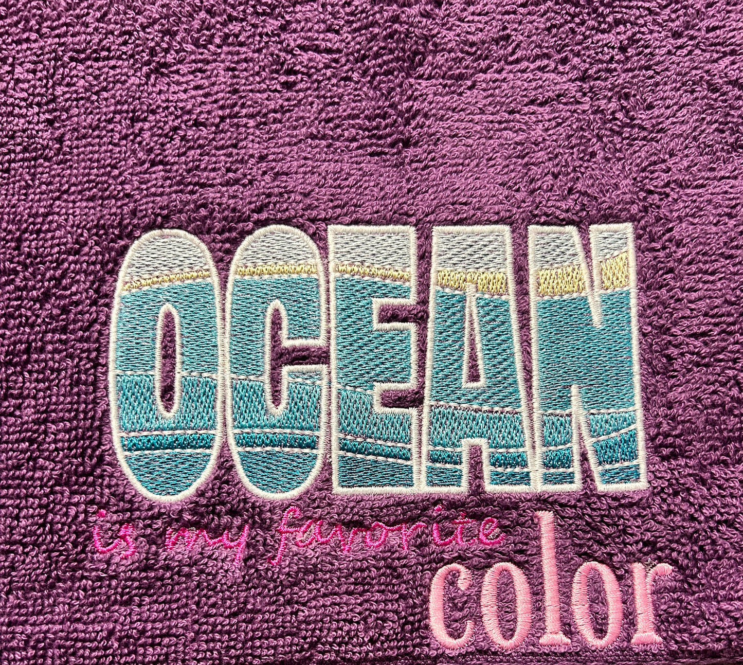 Beach Design Embroidered  White or Color hand Towel ocean is my Favorite Color. Towels.