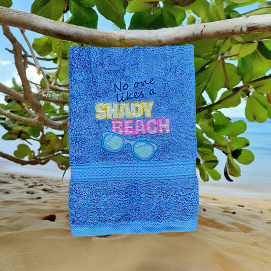 Beach Design Embroidered  White or Color hand Towel No one Likes a Shady Beach. Summer