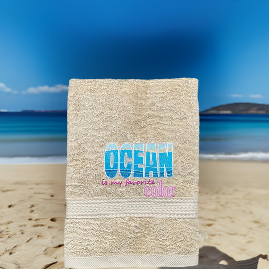 Beach Design Embroidered  White or Color hand Towel ocean is my Favorite Color. Towels.