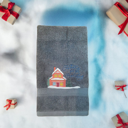 Christmas Hand Towel - Christmas-holiday Towels. Holiday Bathroom towels. Home For the Holidays Embroidered Hand Towel