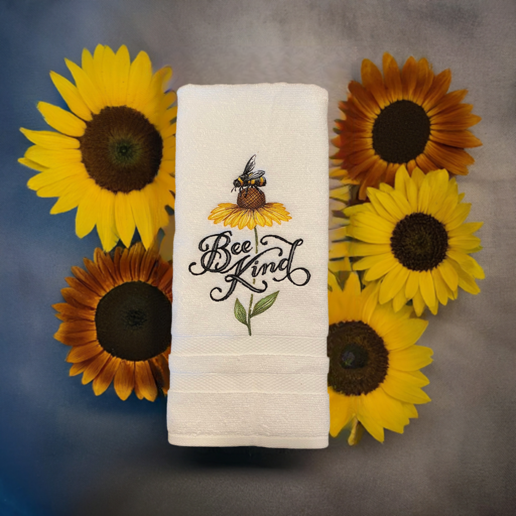 Bee Kind Embroidered  White hand Towel. Bathroom Towel. Hand Towel.