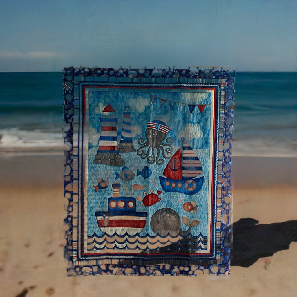 Anchors Away Baby Quilt 100% Cotton Made in USA. Baby Quilt, Gifts, Shower, Blanket