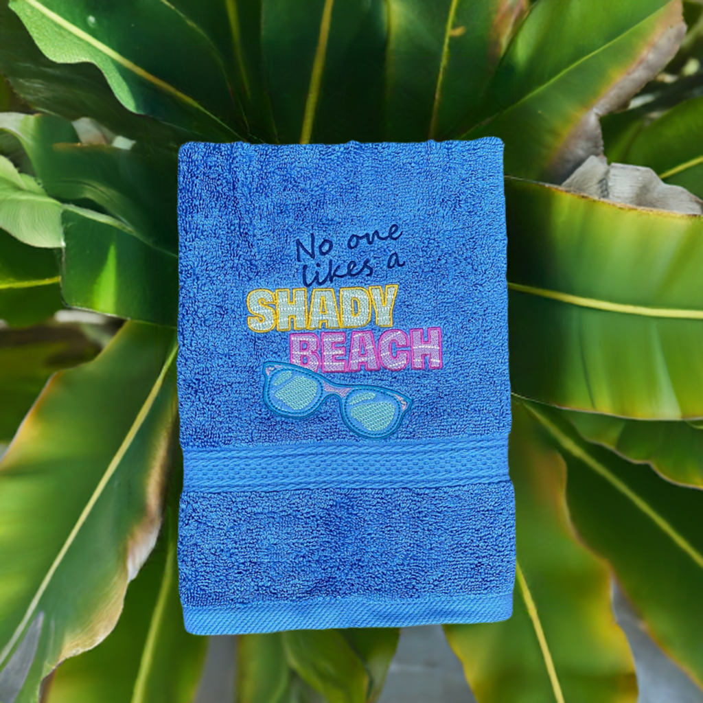 Beach Design Embroidered  White or Color hand Towel No one Likes a Shady Beach. Summer
