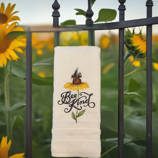 Bee Kind Embroidered  White hand Towel. Bathroom Towel. Hand Towel.