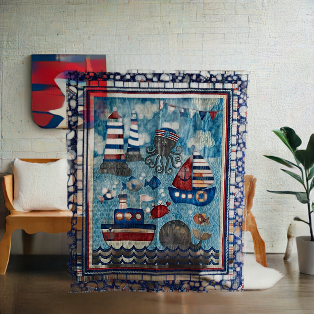 Anchors Away Baby Quilt 100% Cotton Made in USA. Baby Quilt, Gifts, Shower, Blanket