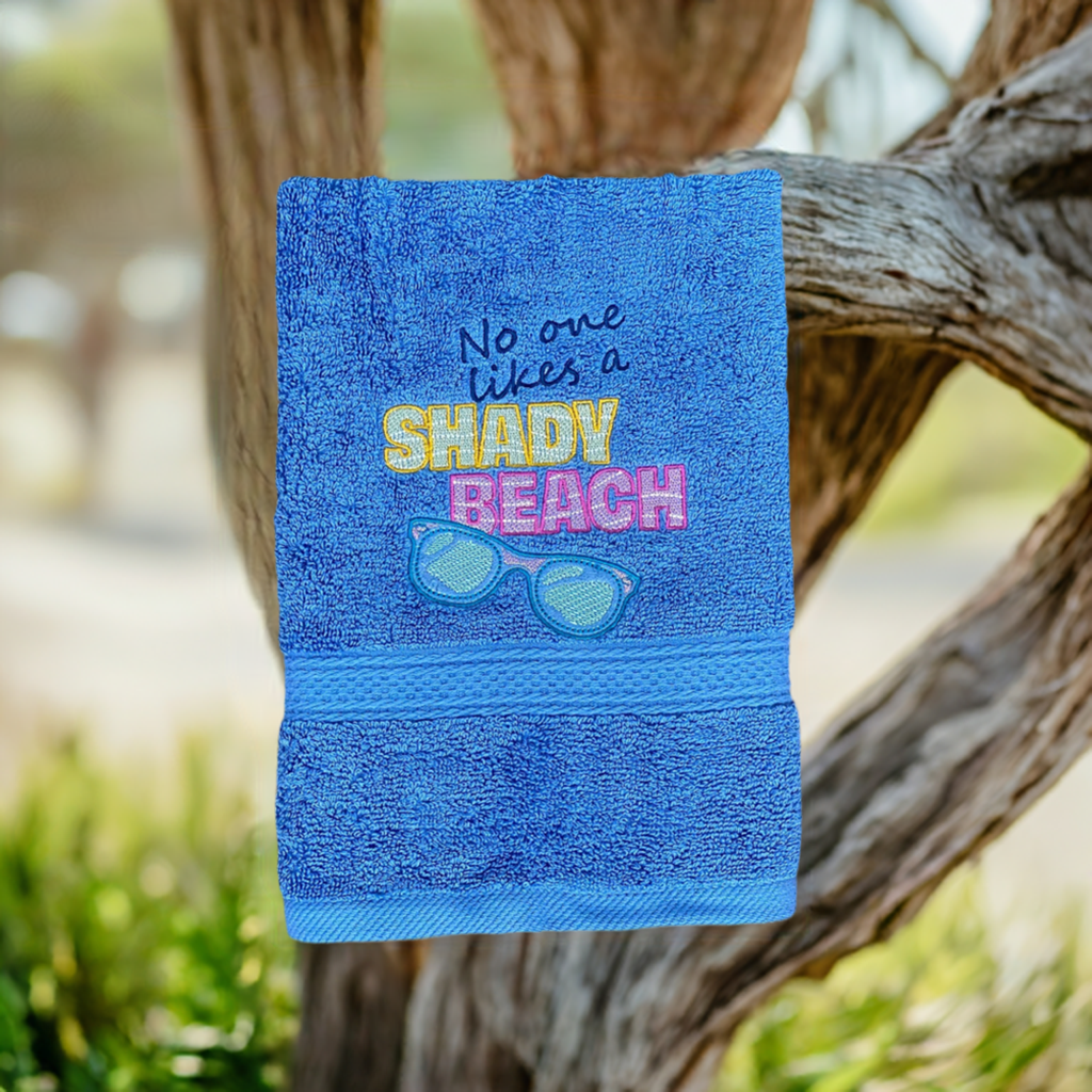 Beach Design Embroidered  White or Color hand Towel No one Likes a Shady Beach. Summer