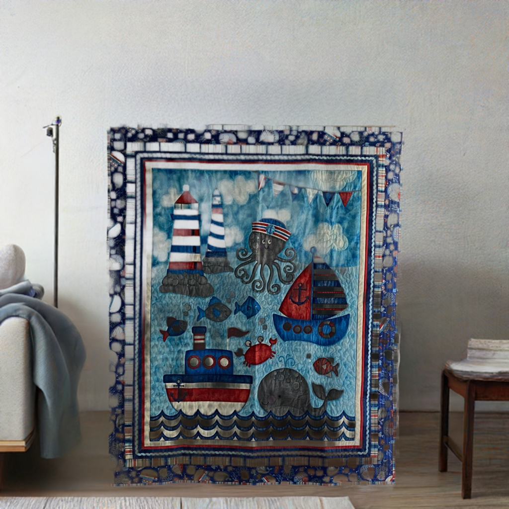Anchors Away Baby Quilt 100% Cotton Made in USA. Baby Quilt, Gifts, Shower, Blanket