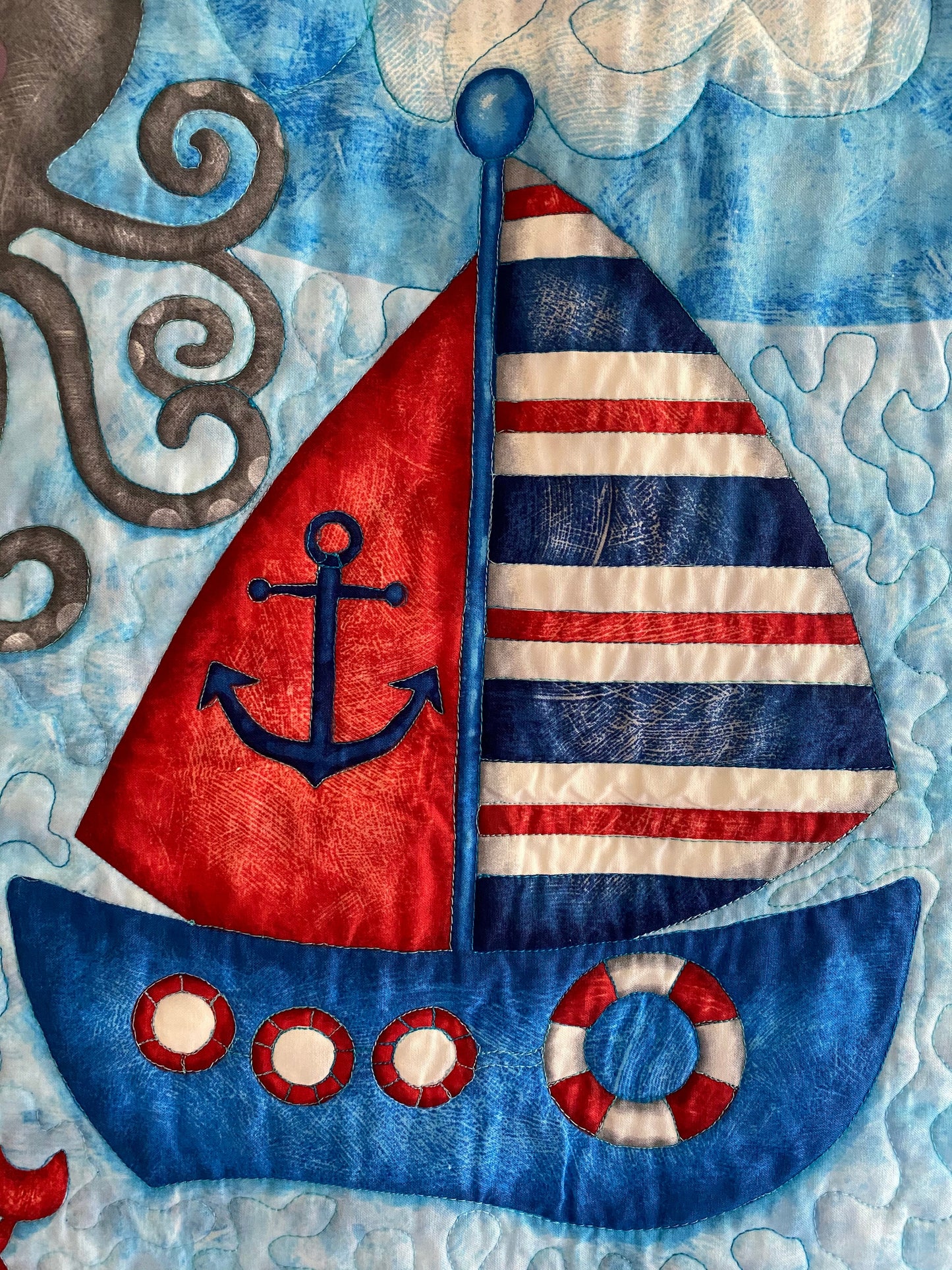 Anchors Away Baby Quilt 100% Cotton Made in USA. Baby Quilt, Gifts, Shower, Blanket