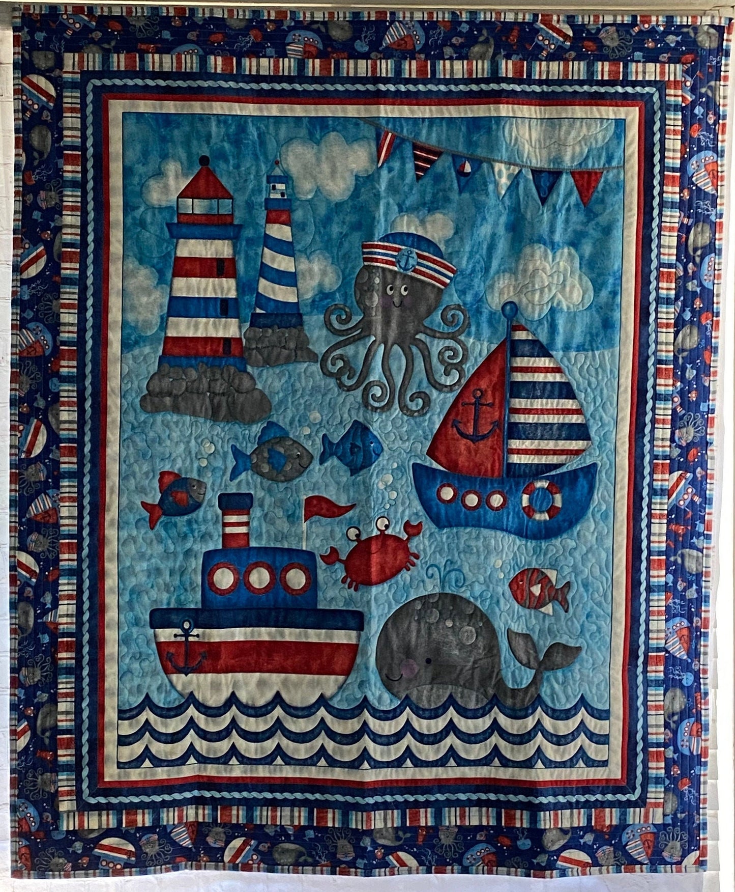 Anchors Away Baby Quilt 100% Cotton Made in USA. Baby Quilt, Gifts, Shower, Blanket