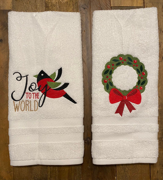 Christmas Hand Towel - Christmas-holiday Towels. Holiday Bathroom towels.Joy for the World. Embroidered