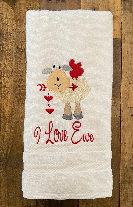 Sheep I Love Ewe Hand Towel - Embroidered hand Towels. Bathroom towels. Embroidered. Gifts. Valentine’s