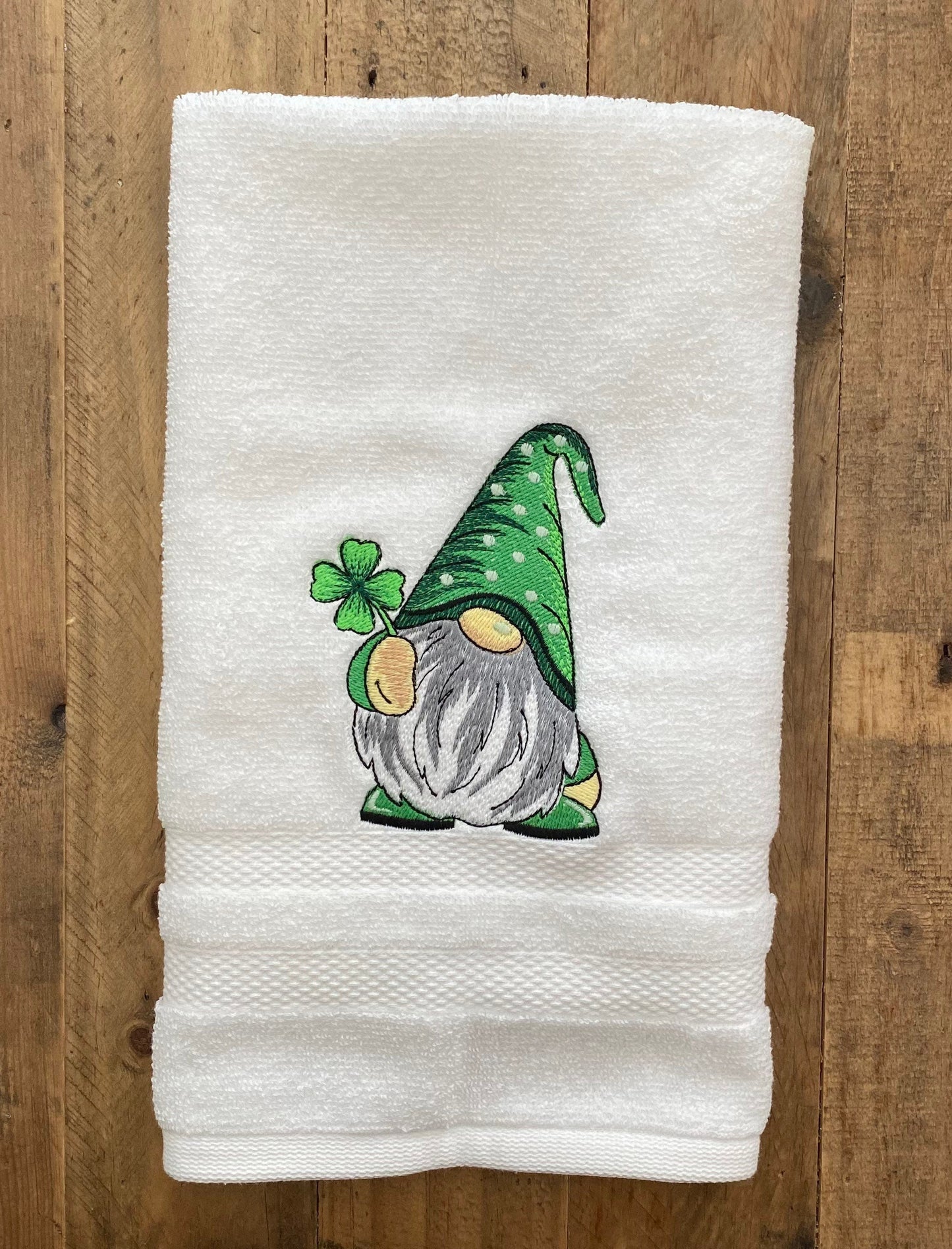 St Patrick’s Gnome Hand Towel - Embroidered hand Towels. Bathroom towels. Embroidered. Gifts for any occasion.